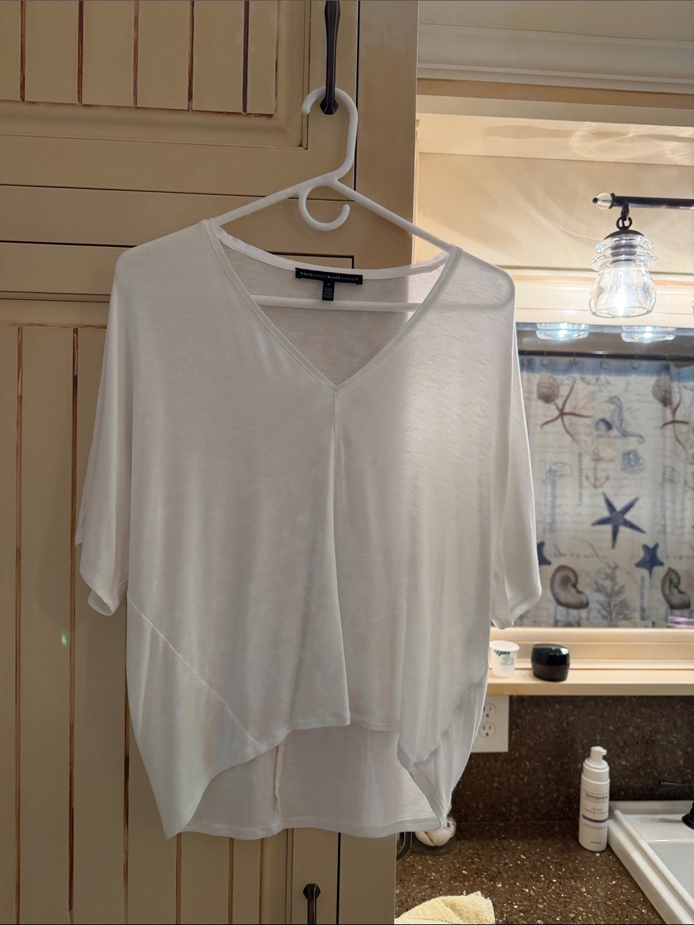 White House Black Market White Draped V-Neck Tee